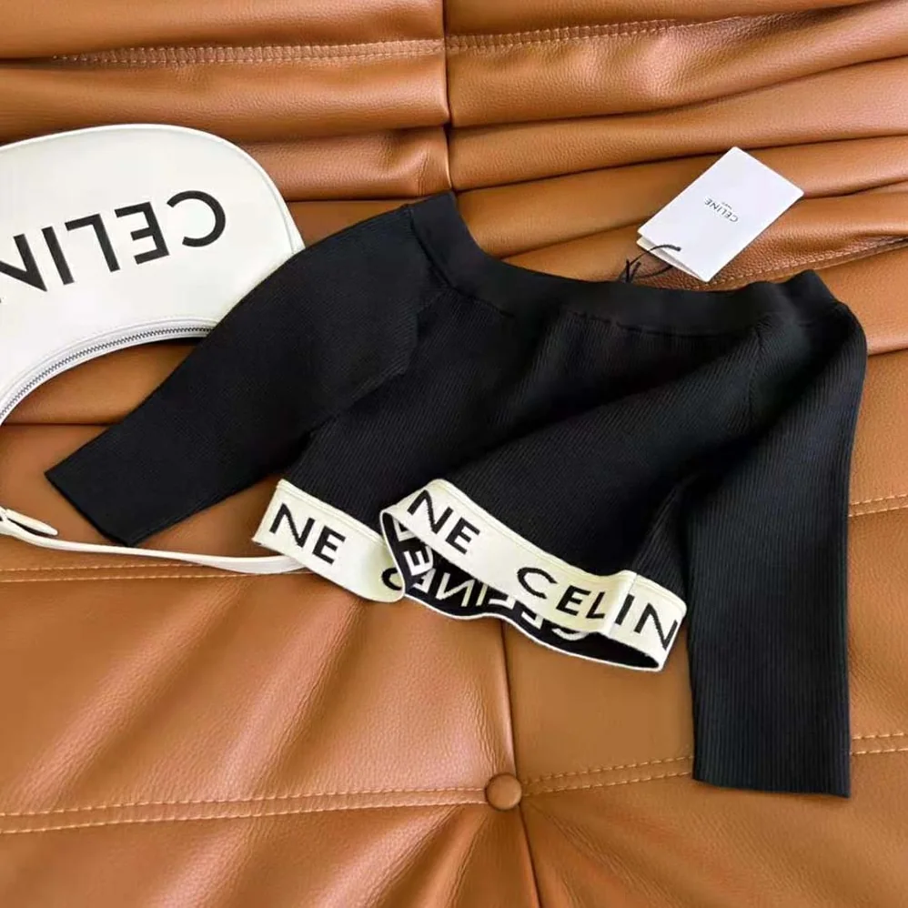 Celine Athletic Knit Crop Top for Women in Black