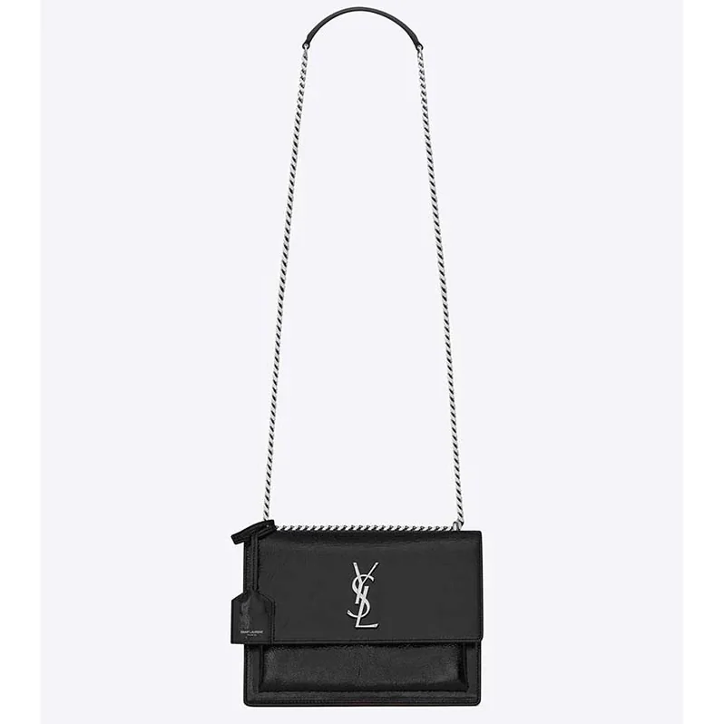 Saint Laurent YSL Medium Sunset Bag in Calfskin Leather in Black Saint Laurent YSL Medium Sunset Bag in Calfskin Leather in Black