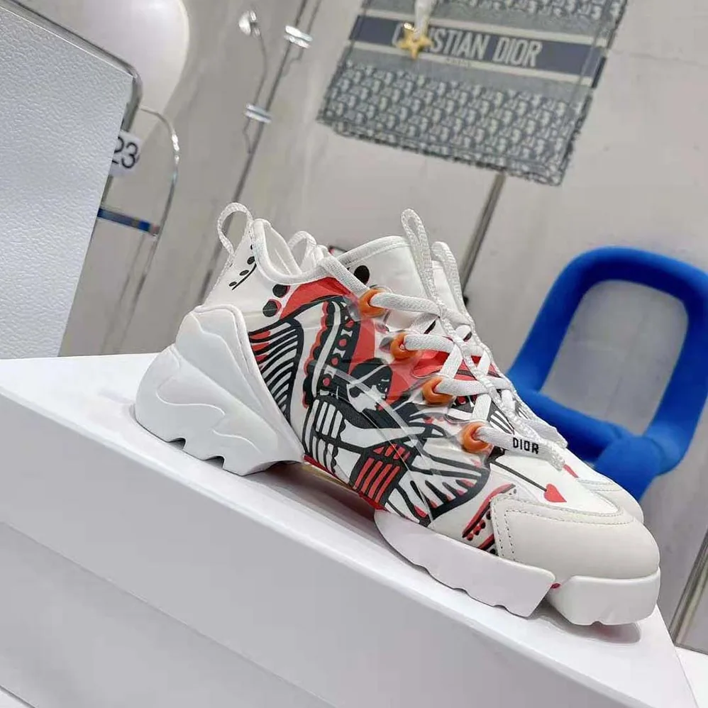 Dior D-Connect Sneaker White Technical Fabric with Red and Black Cupidon Print for Women Dior D-Connect Sneaker White Technical Fabric with Red and Black Cupidon Print for Women