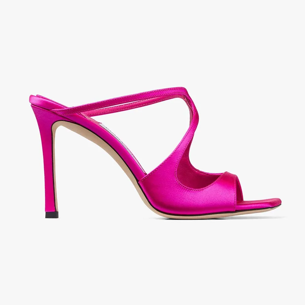 Jimmy Choo Anise 95 Fuchsia Satin Mules in 95mm Heel Height for Women Jimmy Choo Anise 95 Fuchsia Satin Mules in 95mm Heel Height for Women