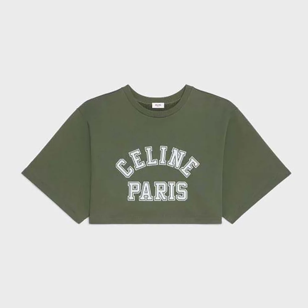 Celine Cropped Celine T-shirt in Cotton Fleece for Women in Green