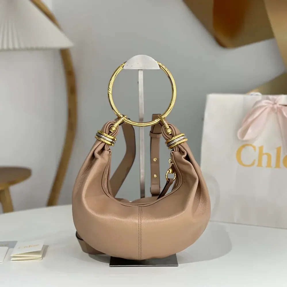 Chloe Small Bracelet Hobo Bag in Grained Leather for Women in Pink Chloe Small Bracelet Hobo Bag in Grained Leather for Women in Pink
