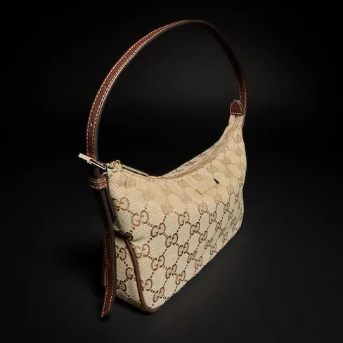 Gucci Lady Lunetta Small Shoulder Bag / Sand/ Dark Brown Gold Hardware
