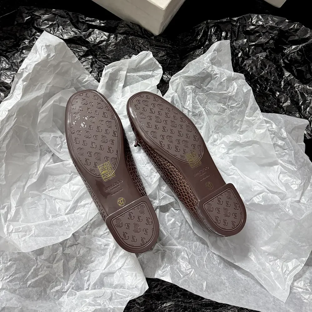 Jimmy Choo Scarlett Ballerina Chocolate Croc Embossed Leather Ballerina Flats for Women Jimmy Choo Scarlett Ballerina Chocolate Croc Embossed Leather Ballerina Flats for Women