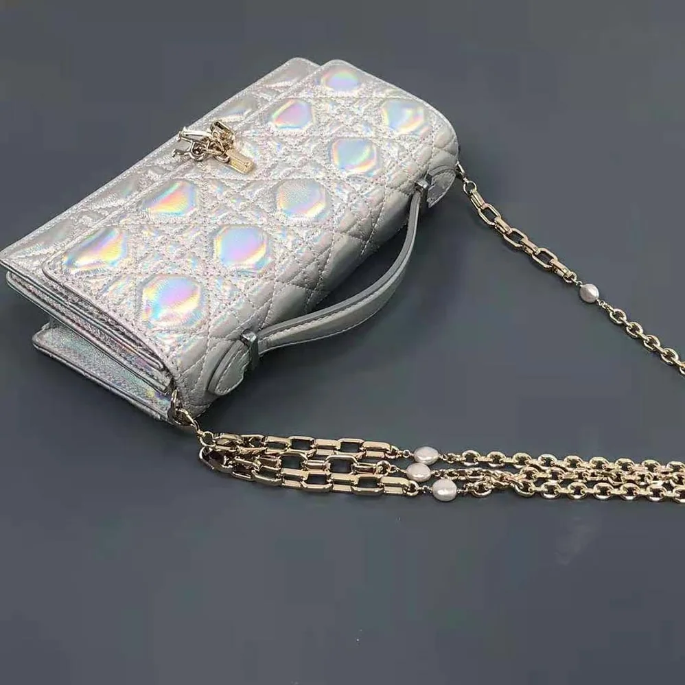 Dior Miss Dior Mini Bag Iridescent Metallic Silver for Women in Tone Cannage Lambskin Dior Miss Dior Mini Bag Iridescent Metallic Silver for Women in Tone Cannage Lambskin