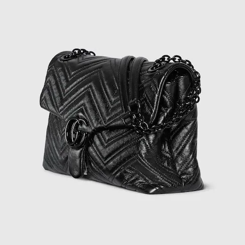 Gucci Marmont Medium Shoulder Bag in Black Tonal Enameled Hardware