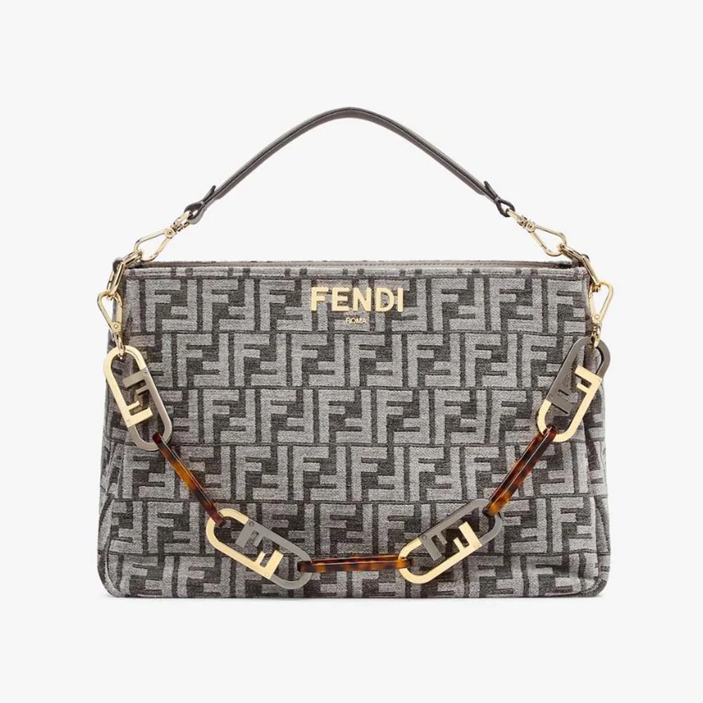 Fendi O'Lock Zip Dark Grey Tapestry Fabric Bag for Women Fendi O'Lock Zip Dark Grey Tapestry Fabric Bag for Women