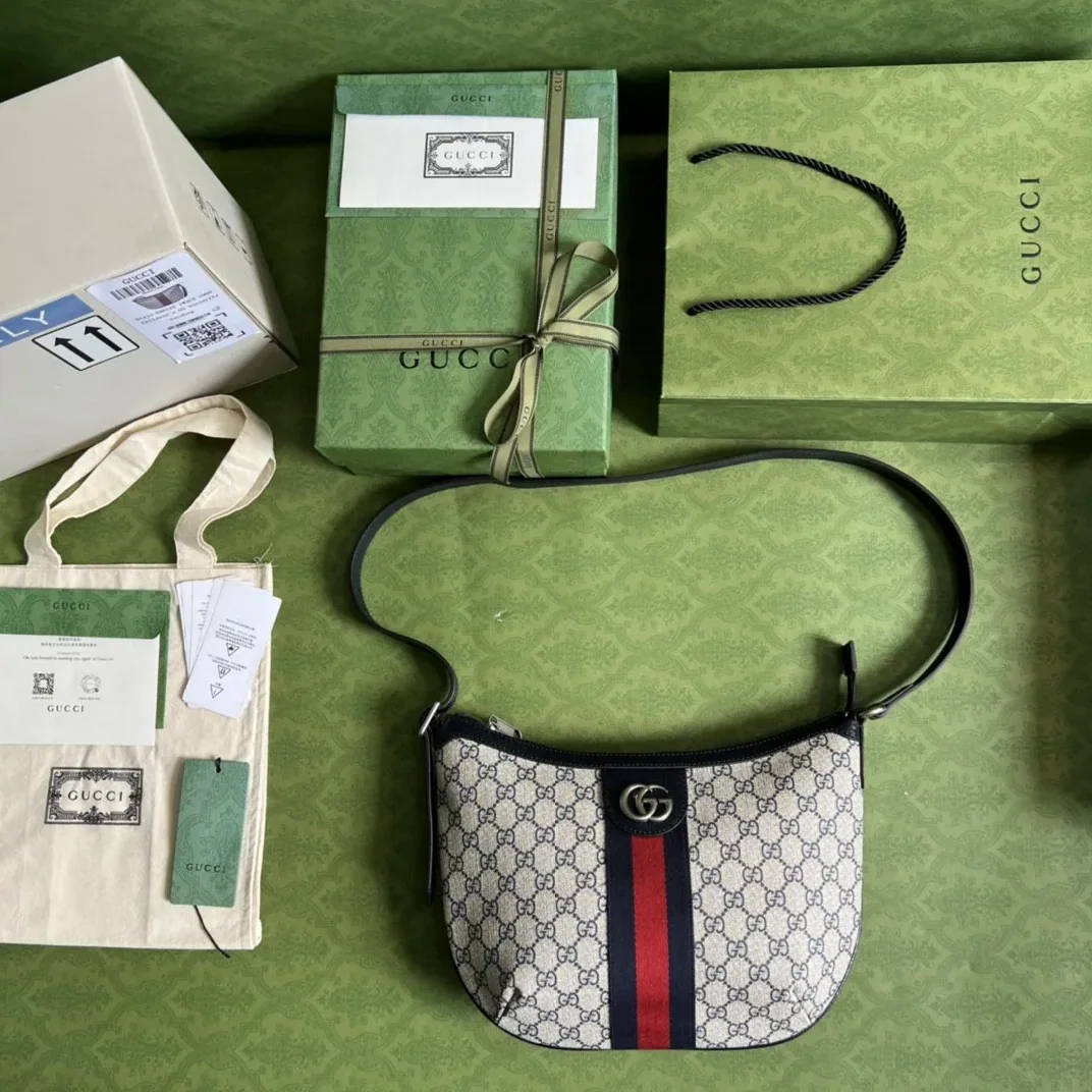 Gucci Ophidia GG Small Shoulder Bag Beige And Blue GG Supreme Canvas / Gucci Ophidia GG Small Shoulder Bag Beige And Blue GG Supreme Canvas /