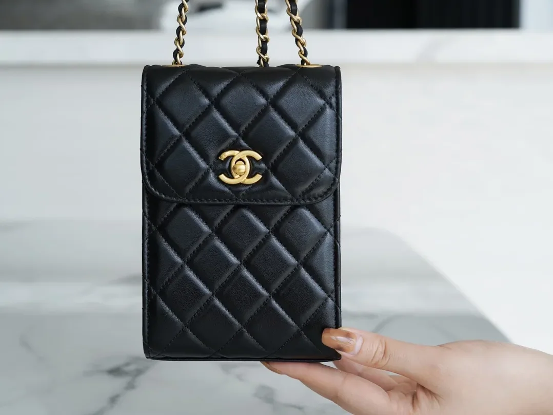 Chanel Quilted Phone Holder Bag Black / Chanel Quilted Phone Holder Bag Black /
