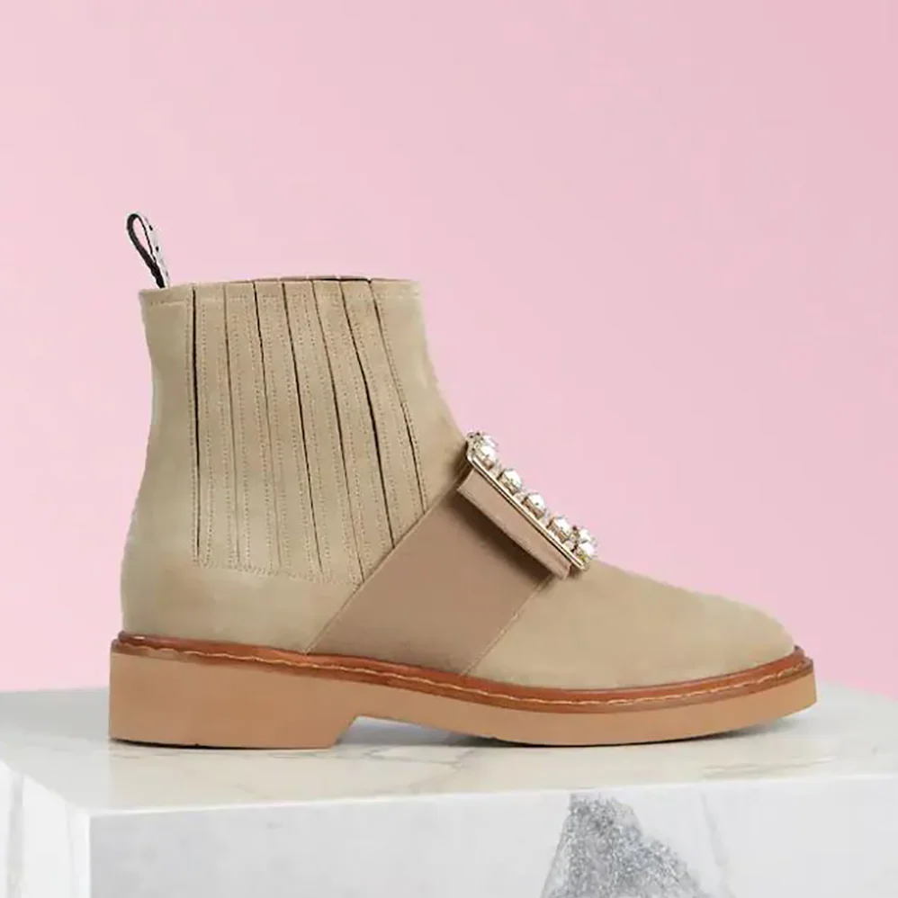 Roger Vivier Viv' Rangers Strass Buckle Chelsea Booties in Suede for Women Roger Vivier Viv' Rangers Strass Buckle Chelsea Booties in Suede for Women