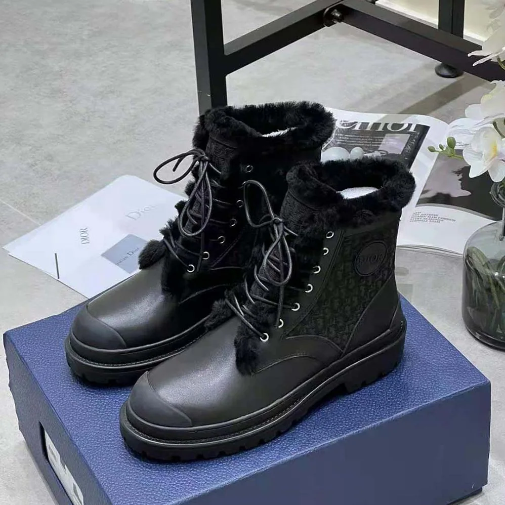 Dior Explorer Ankle Boot Black Smooth Calfskin and Dior Oblique Jacquard for Men