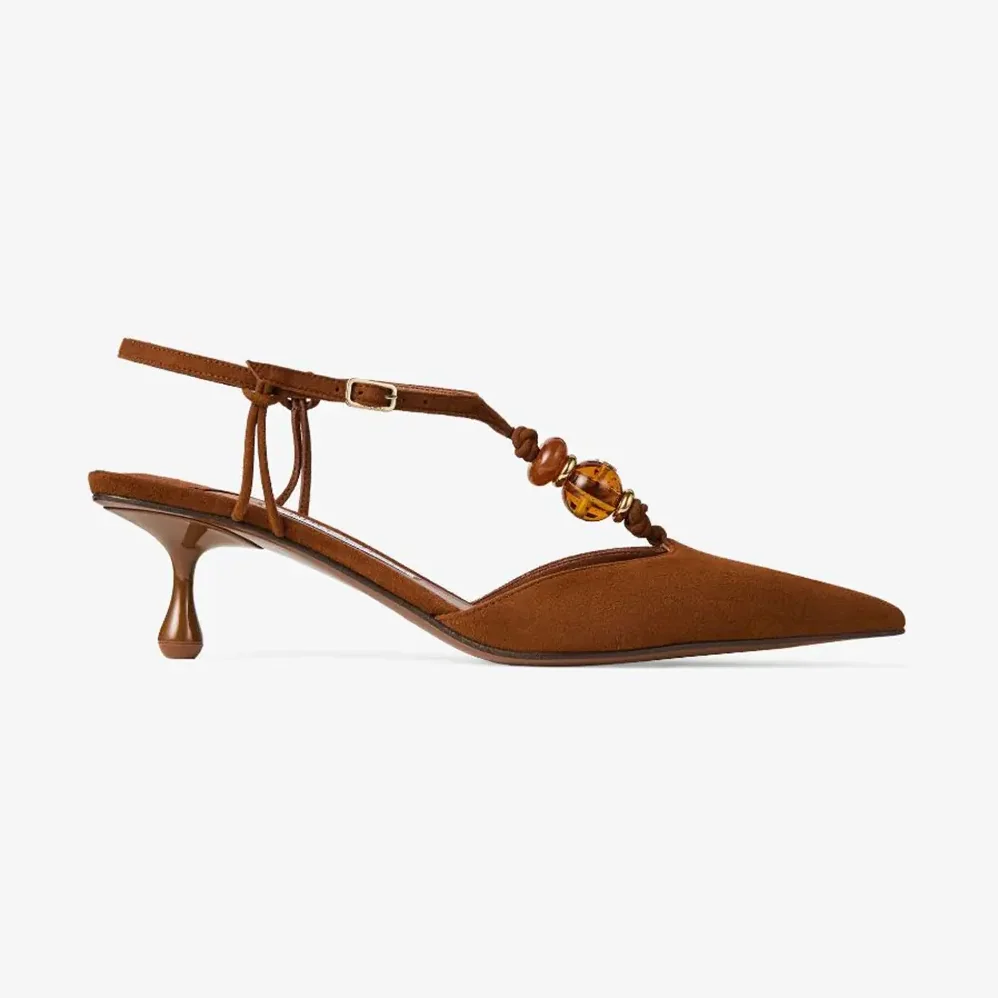 Jimmy Choo Lauri 50 Tan Mix Suede Slingbacks with Beads for Women in Brown Jimmy Choo Lauri 50 Tan Mix Suede Slingbacks with Beads for Women in Brown