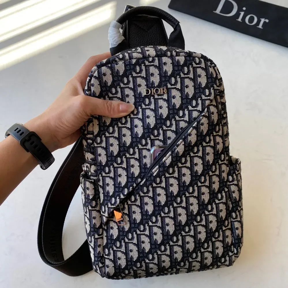 Dior Sling Bag Black and Beige Dior Oblique Jacquard for Men Dior Sling Bag Black and Beige Dior Oblique Jacquard for Men