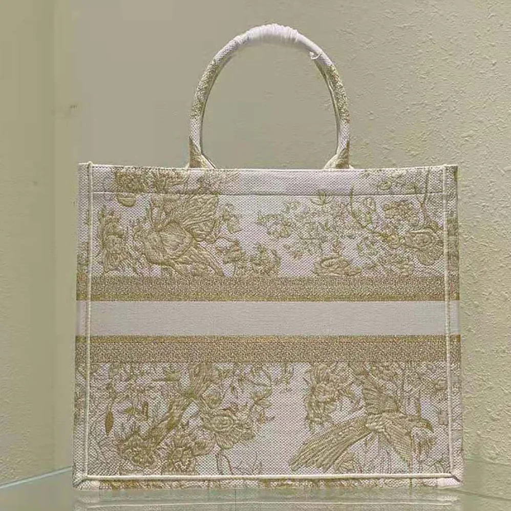 Dior Medium Dior Book Tote Dior Jardin D'Hiver Embroidery with Gold for Women in Tone Metallic Thread