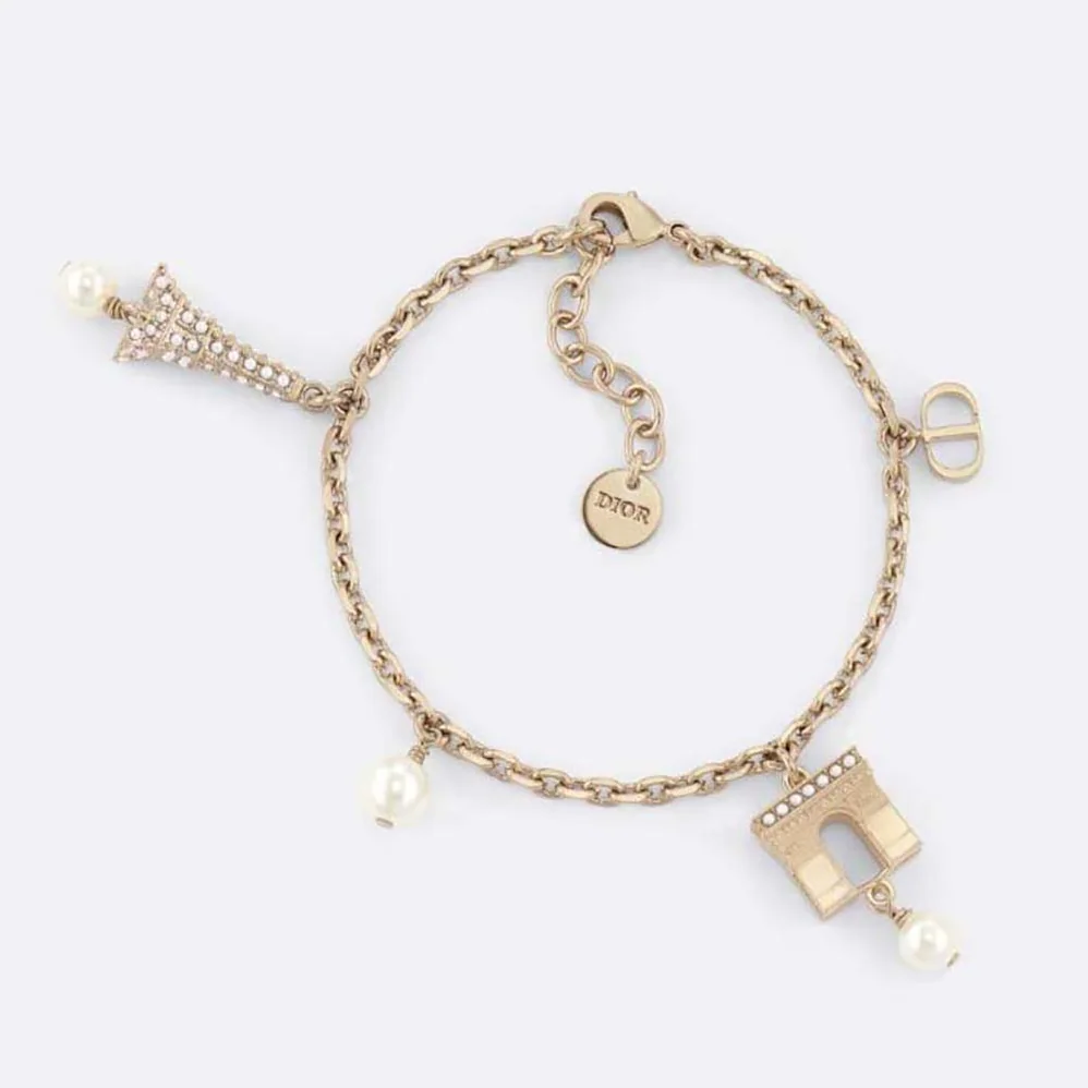 Dior Plan De Paris Bracelet Gold-Finish Metal and White Resin Pearls for Women