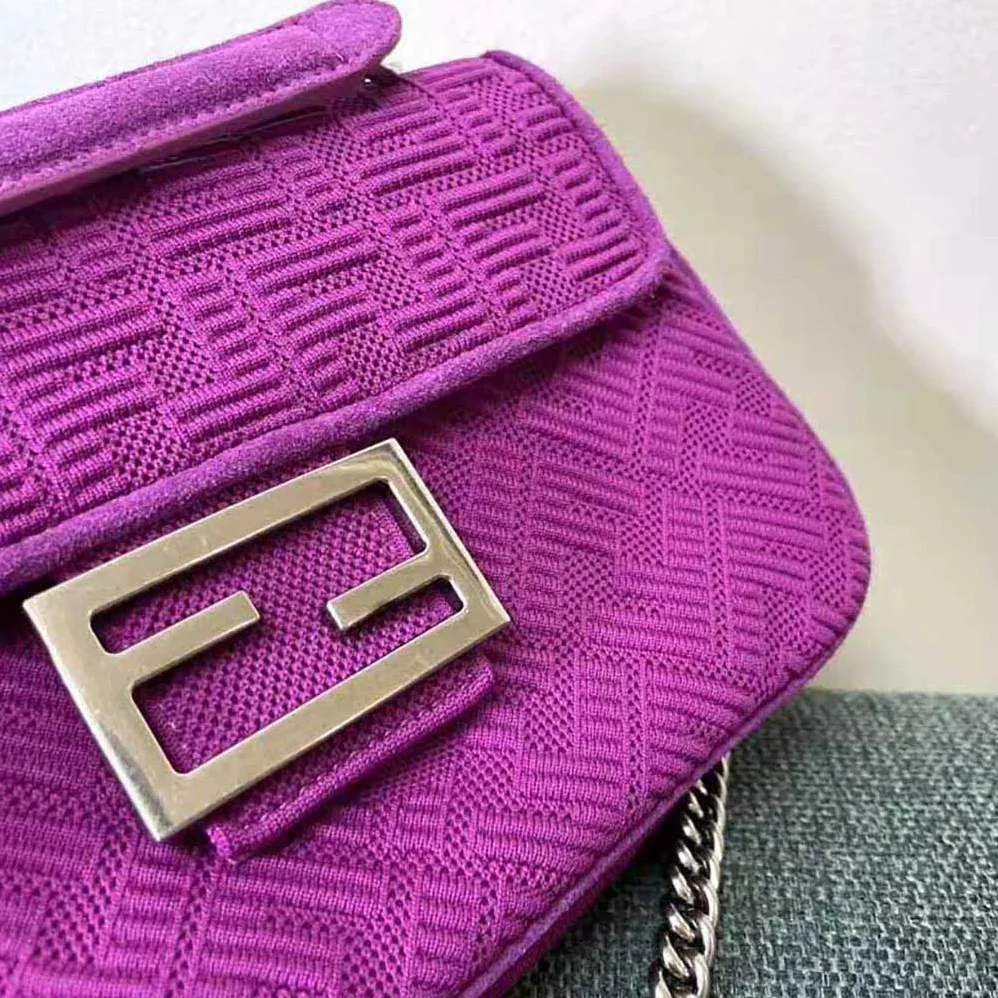 Fendi Midi Baguette Chain FF Fabric Bag for Women in Purple