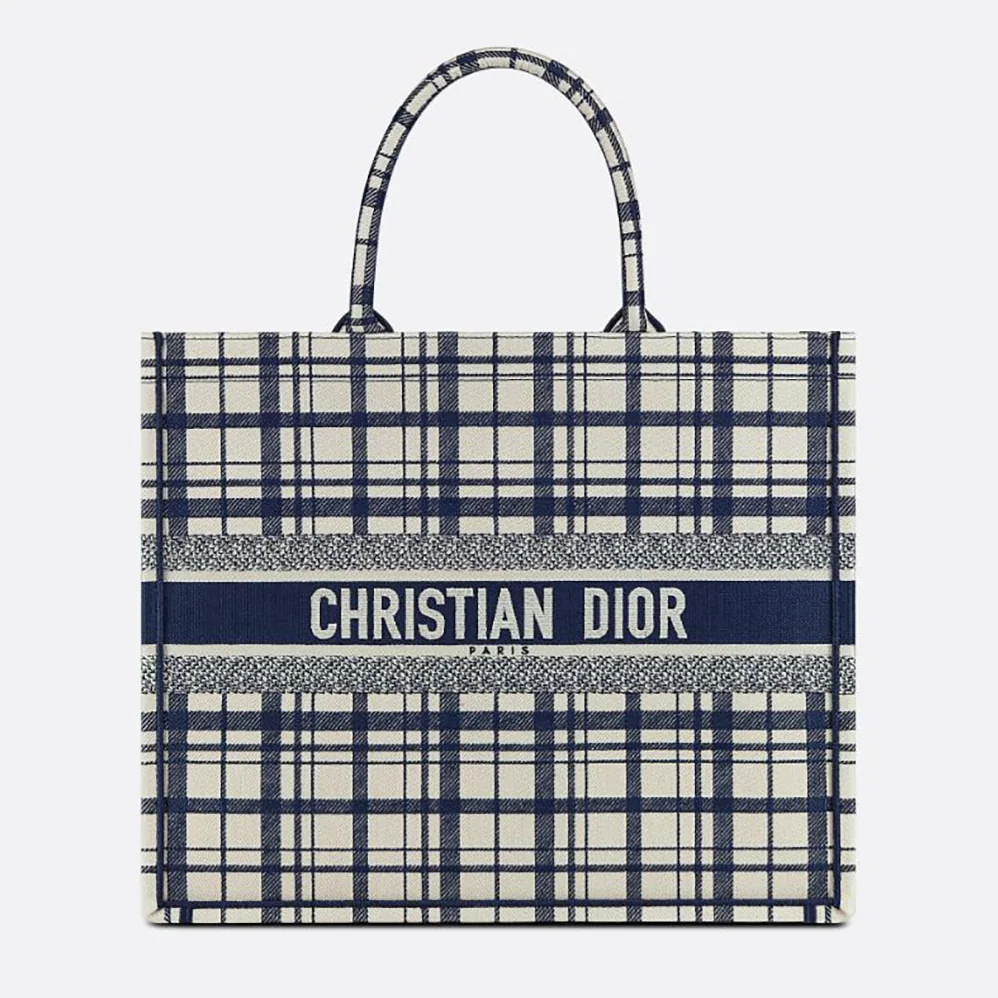Dior Book Tote Blue Check'n'Dior Embroidery for Women