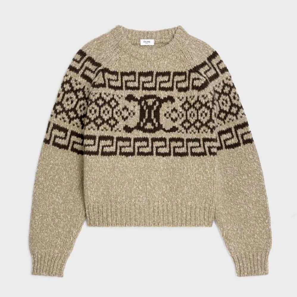 Celine Crew Neck Sweater in Triomphe Fair Isle Wool for Men