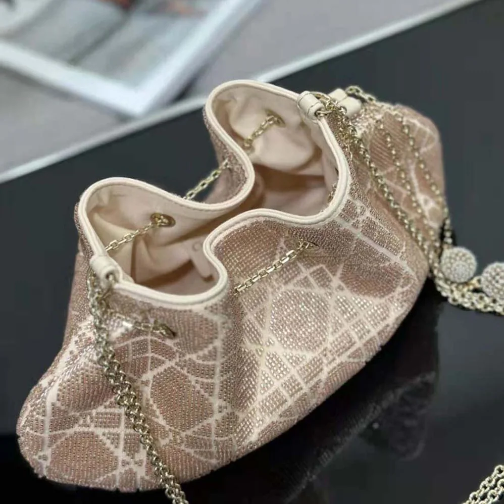 Dior Dior Dream Bucket Bag Dusty Ivory Cannage Cotton with Bead Embroidery for Women Dior Dior Dream Bucket Bag Dusty Ivory Cannage Cotton with Bead Embroidery for Women