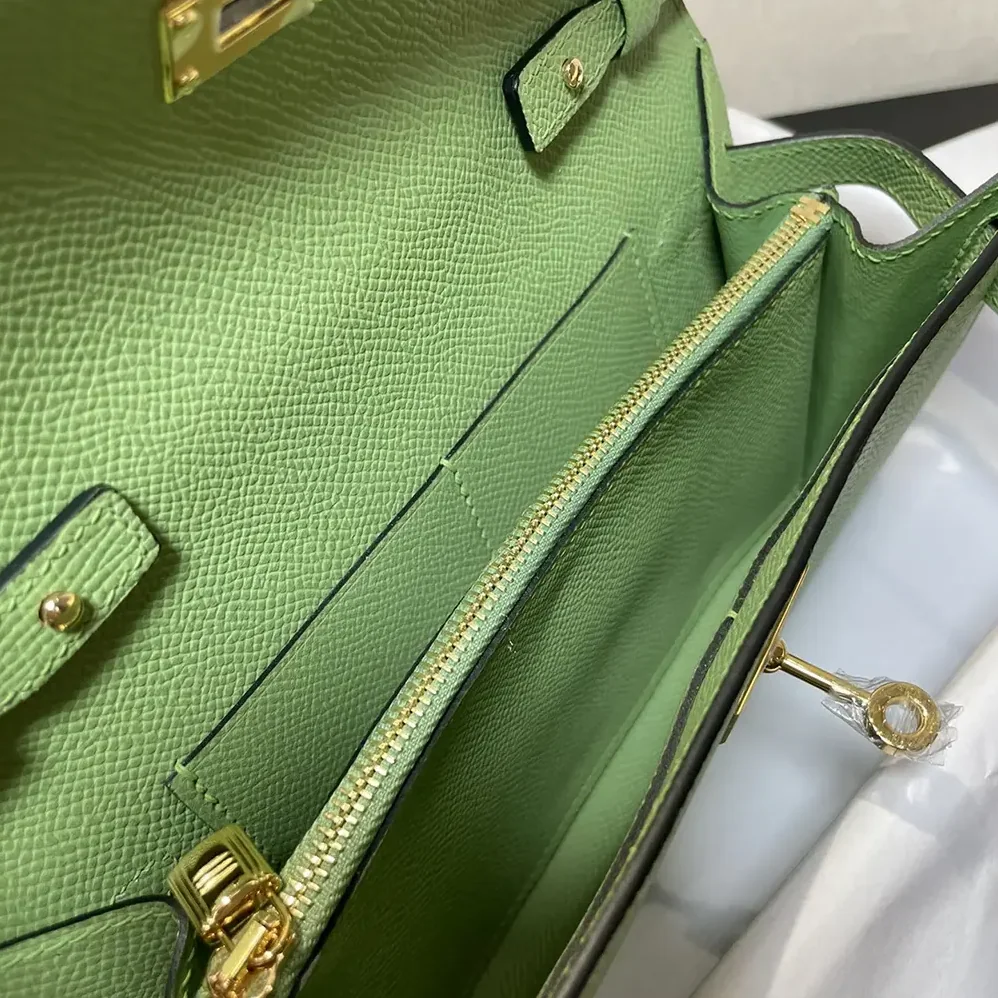 Hermes Kelly To Go in Epsom Leather for Women in Green/Gold Hermes Kelly To Go in Epsom Leather for Women in Green/Gold