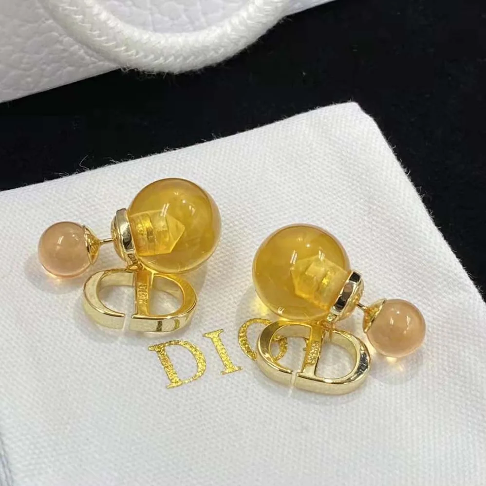 Dior Tribales Earrings Gold-Finish Metal and Fluorescent Orange Transparent Resin Pearls for Women Dior Tribales Earrings Gold-Finish Metal and Fluorescent Orange Transparent Resin Pearls for Women