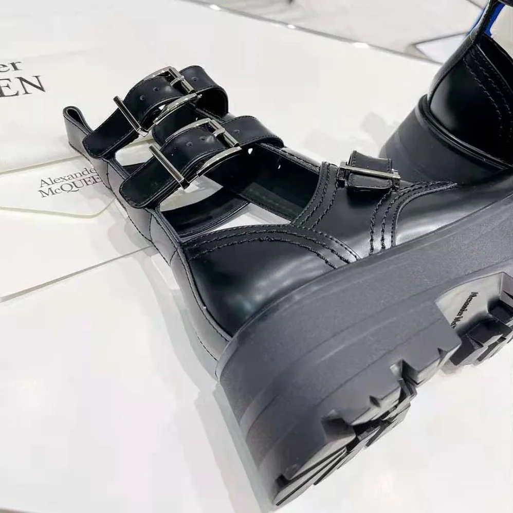 Alexander Mcqueen Rave Buckle Boot in Black for Women in Silver Alexander Mcqueen Rave Buckle Boot in Black for Women in Silver