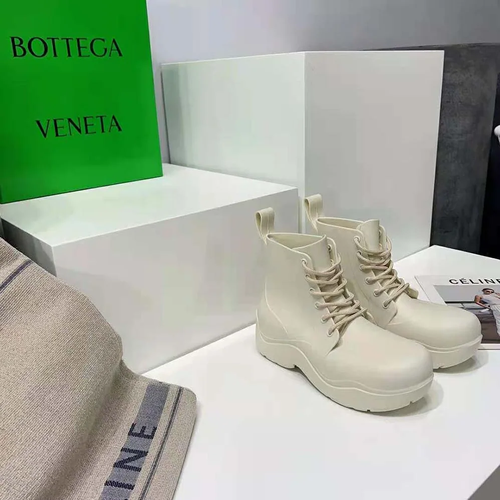 Bottega Veneta Puddle Lace-Up Ankle Boot for Unisex in White Bottega Veneta Puddle Lace-Up Ankle Boot for Unisex in White