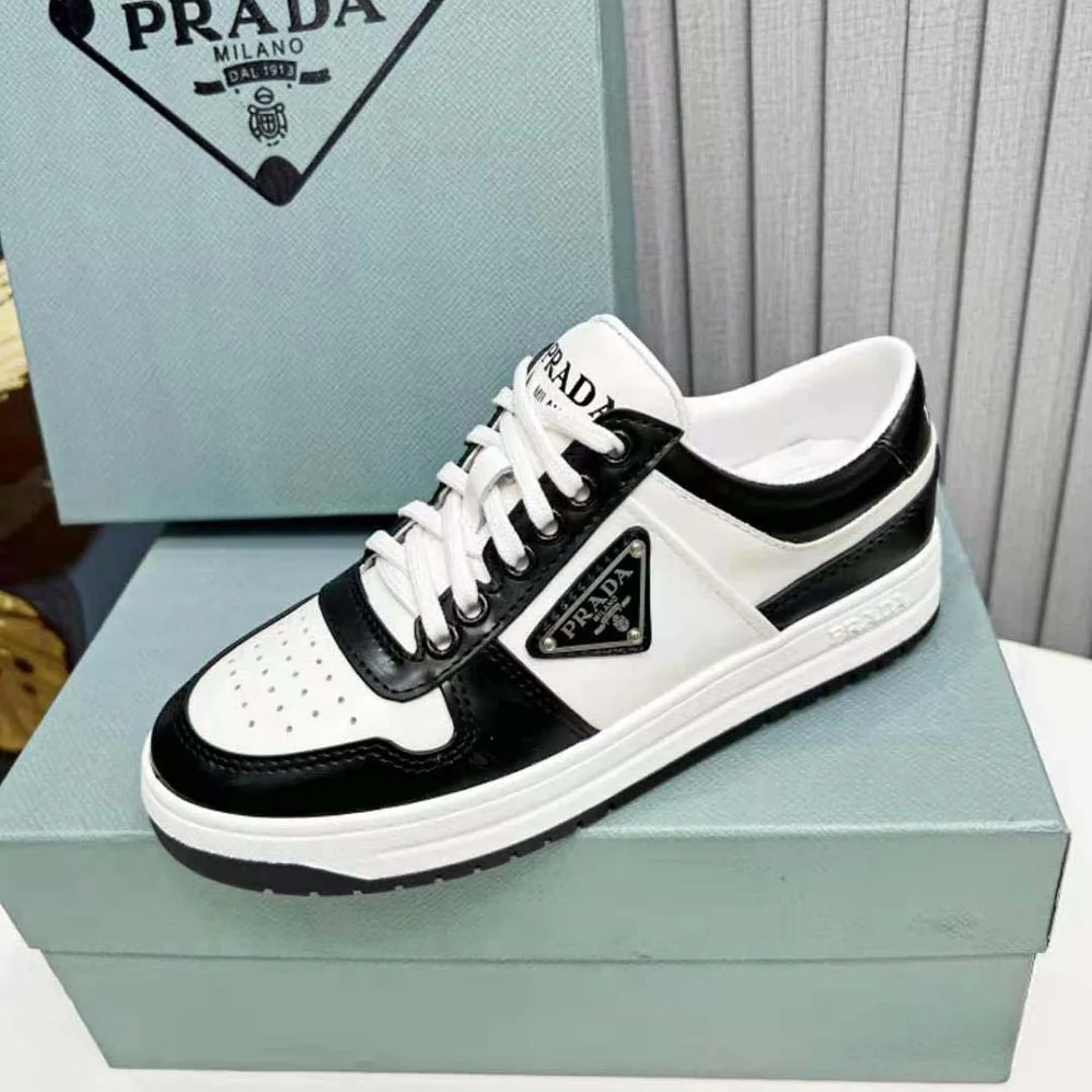 Prada Downtown Leather Sneakers for Women in White