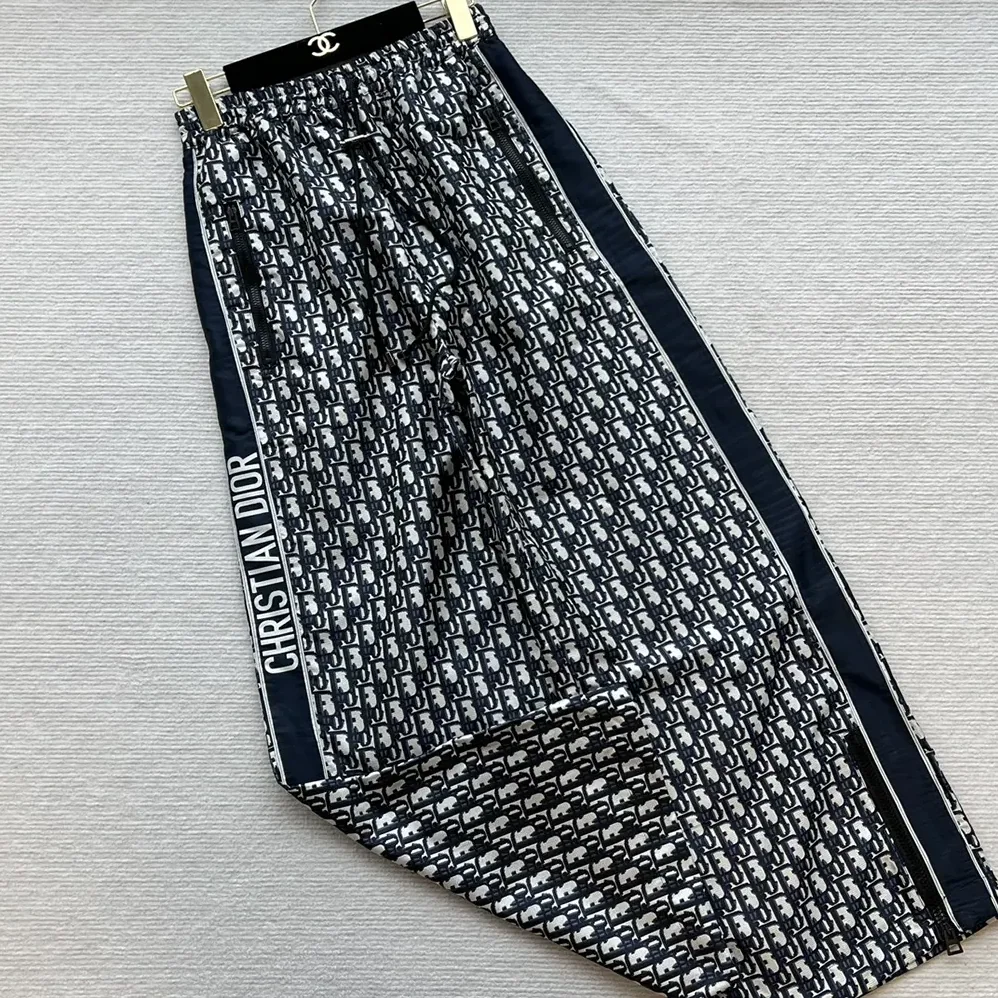 Dior Flared Pants Blue and Ecru Technical Taffeta Jacquard with Dior Oblique Motif for Women