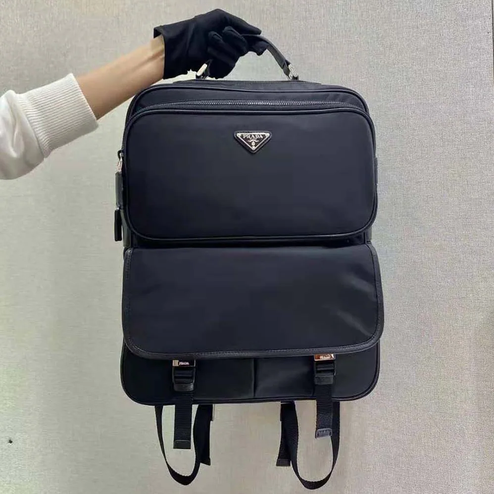 Prada Fabric Backpack Accented with Fine Saffiano Leather Trim for Men Prada Fabric Backpack Accented with Fine Saffiano Leather Trim for Men