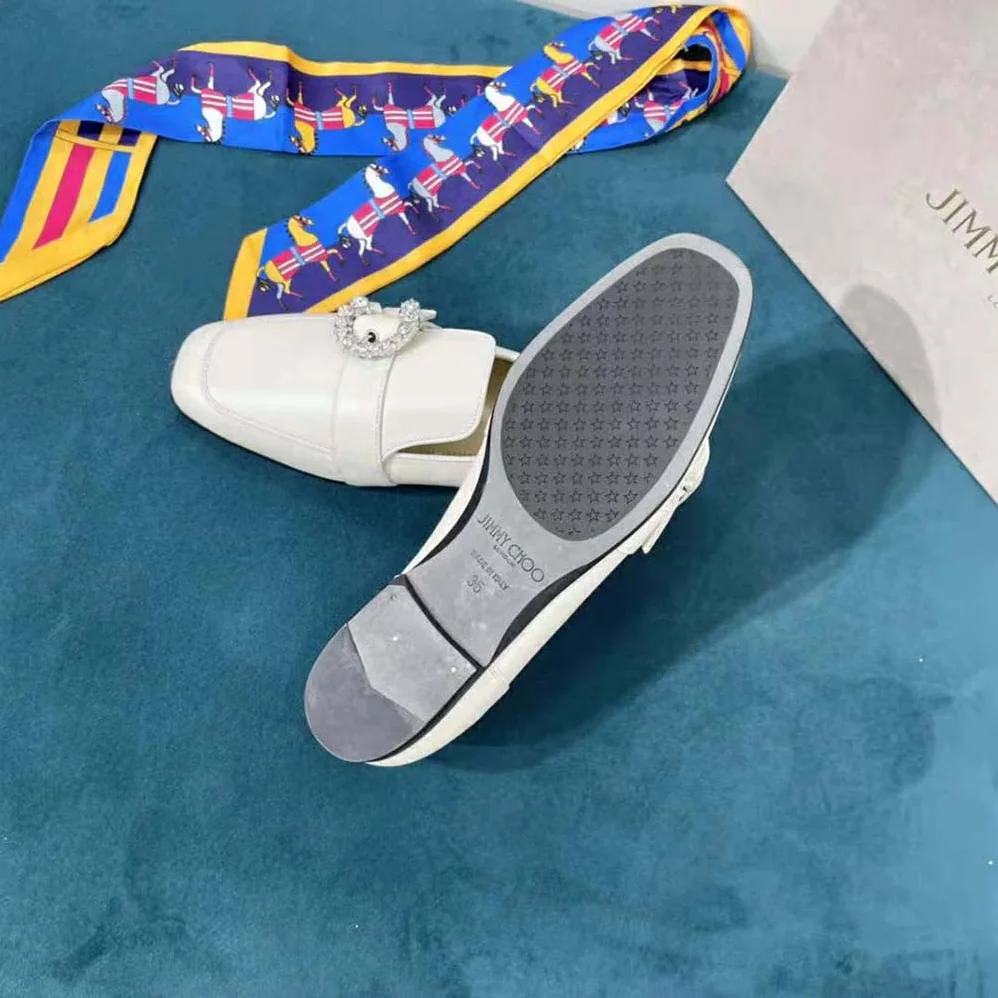 Jimmy Choo Mani Flat Latte Nappa Leather Loafers with Crystal Buckle for Women Jimmy Choo Mani Flat Latte Nappa Leather Loafers with Crystal Buckle for Women
