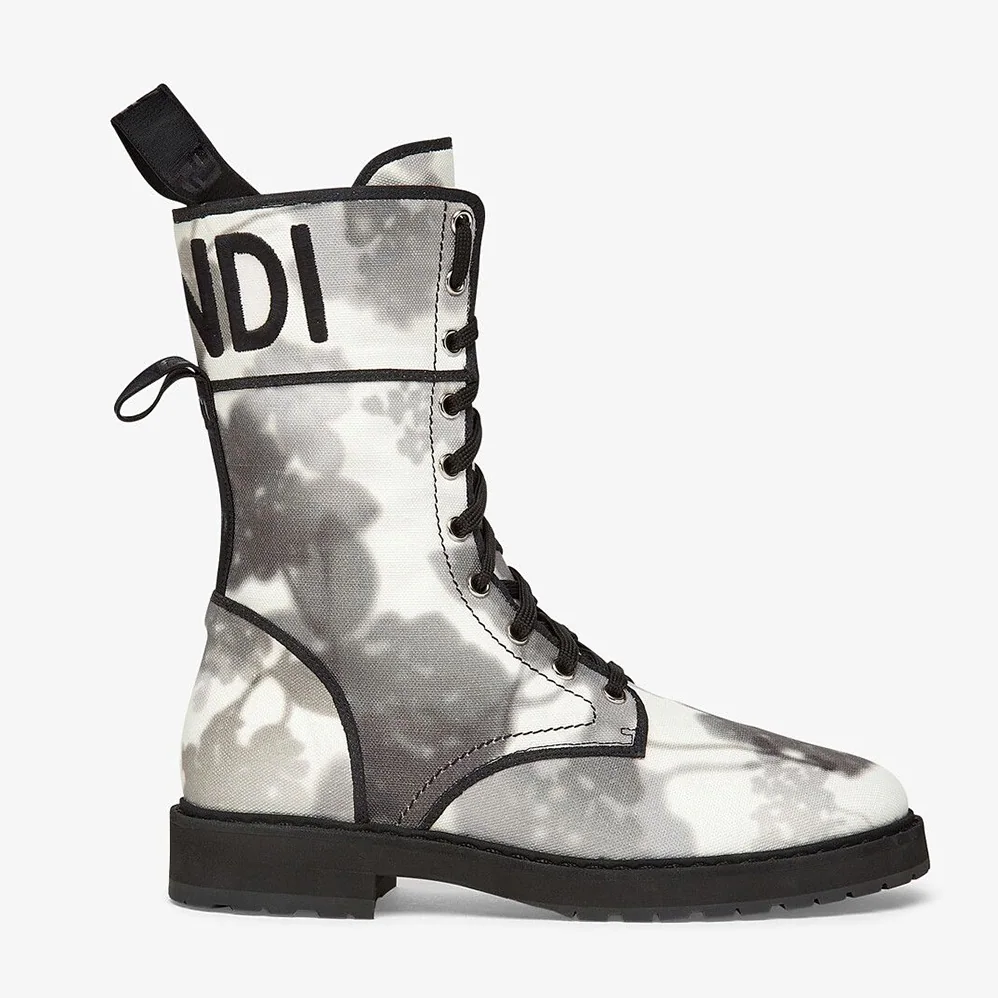 Fendi Signature Gray Canvas Biker Boots for Women