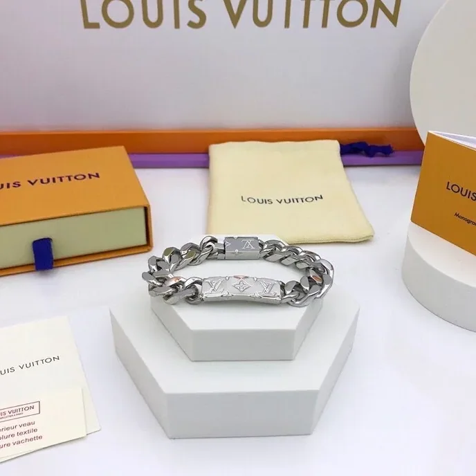 Louis Vuitton Monogram Chain Bracelet Silver Tone Louis Vuitton Monogram Chain Bracelet Silver Tone