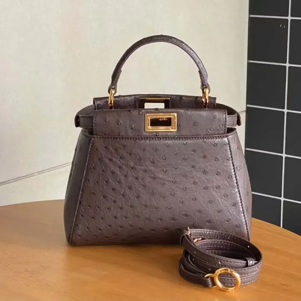 Fendi Peekaboo Iconic Mini Bordeaux Ostrich Leather Bag for Women Fendi Peekaboo Iconic Mini Bordeaux Ostrich Leather Bag for Women