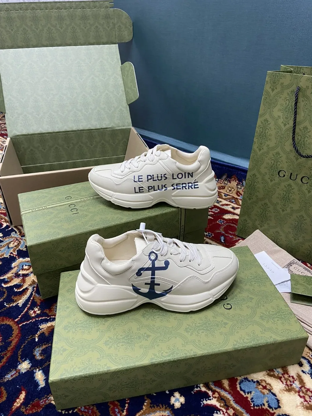Gucci Rhyton Sneaker With Anchor White Ivory for Men Gucci Rhyton Sneaker With Anchor White Ivory for Men