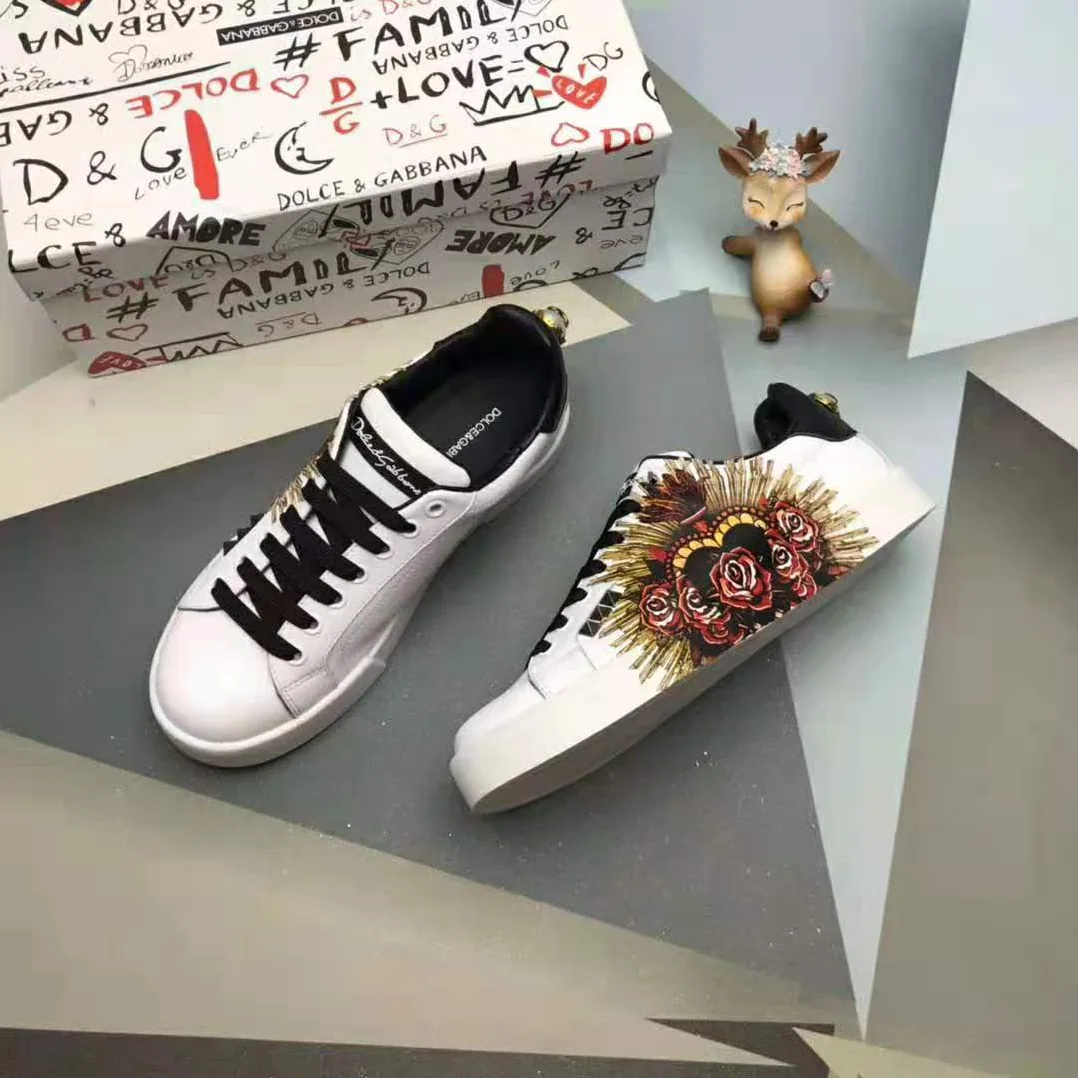 Dolce Gabbana D&G Printed Calfskin Portofino Sneakers in White for Men Dolce Gabbana D&G Printed Calfskin Portofino Sneakers in White for Men