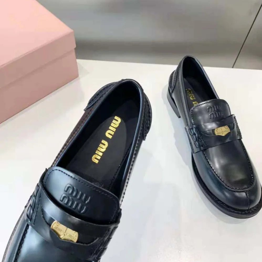 Miu Miu Brushed Leather Loafers for Women in Black Miu Miu Brushed Leather Loafers for Women in Black