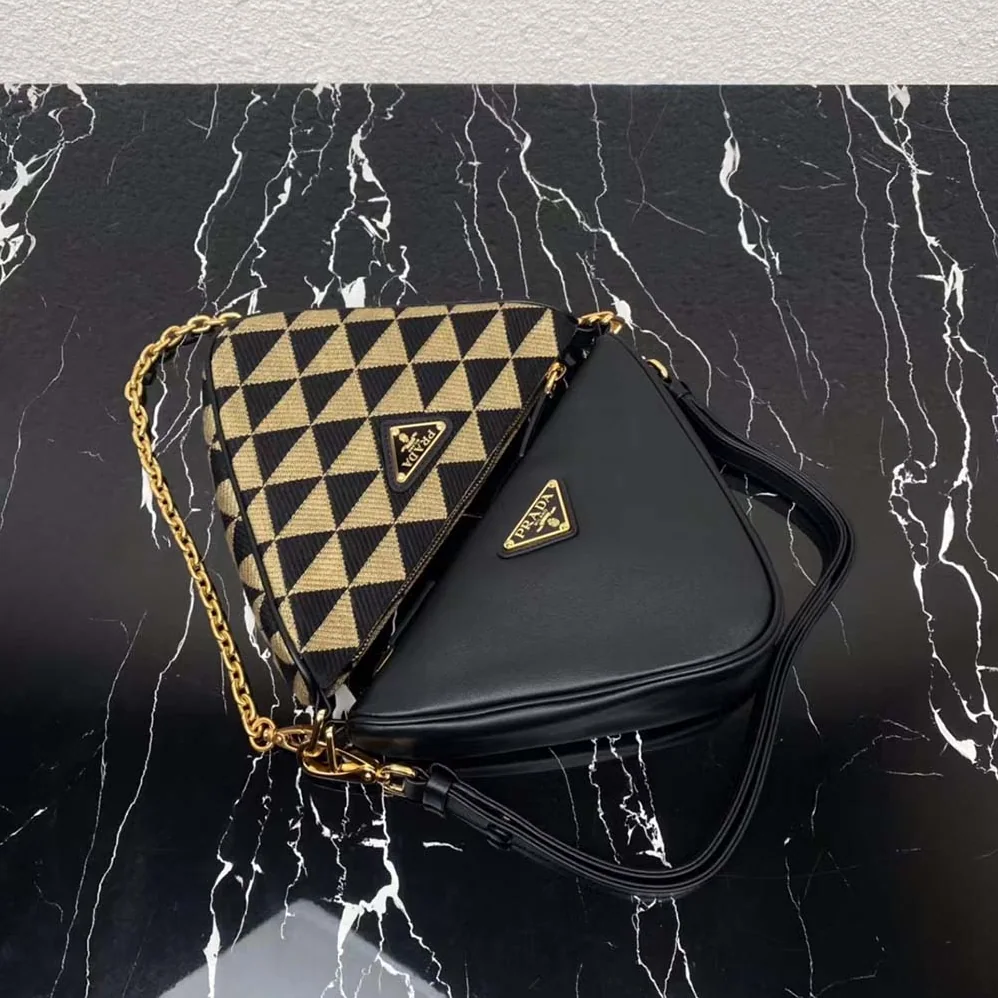 Prada Symbole Leather and Fabric Mini Bag Black for Women in Beige