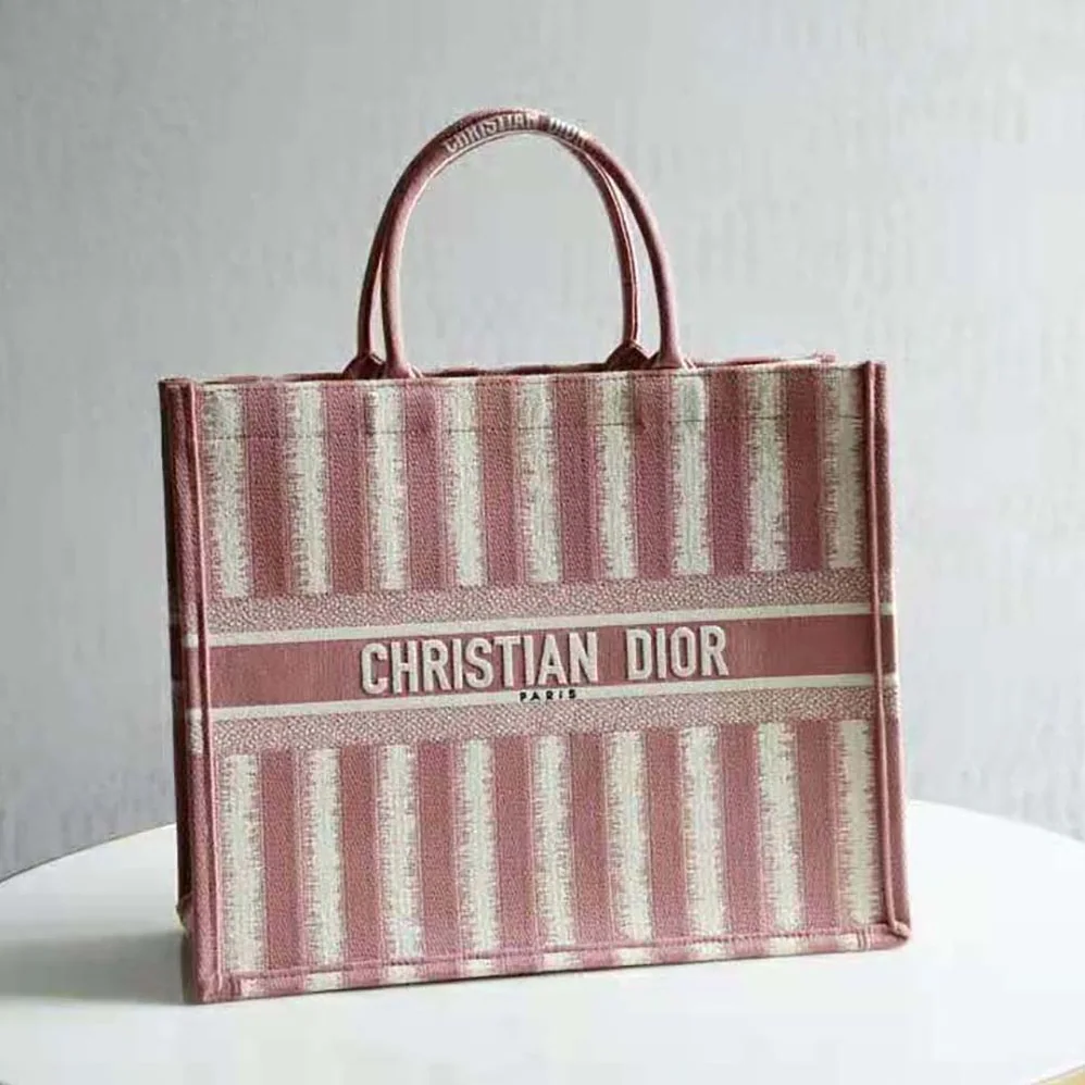 Dior Dior Book Tote Pink D for Women in Stripes Embroidery