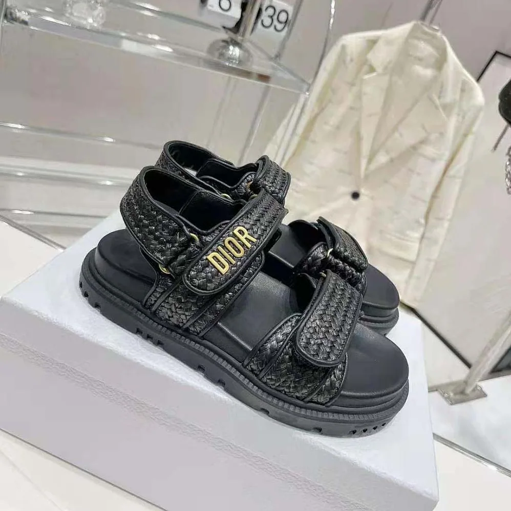 Dior Dioract Sandal Black Braided Raffia for Women Dior Dioract Sandal Black Braided Raffia for Women