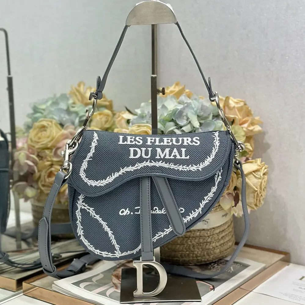 Dior Saddle Bag with Strap Blue and White Book Cover Embroidery for Women Dior Saddle Bag with Strap Blue and White Book Cover Embroidery for Women