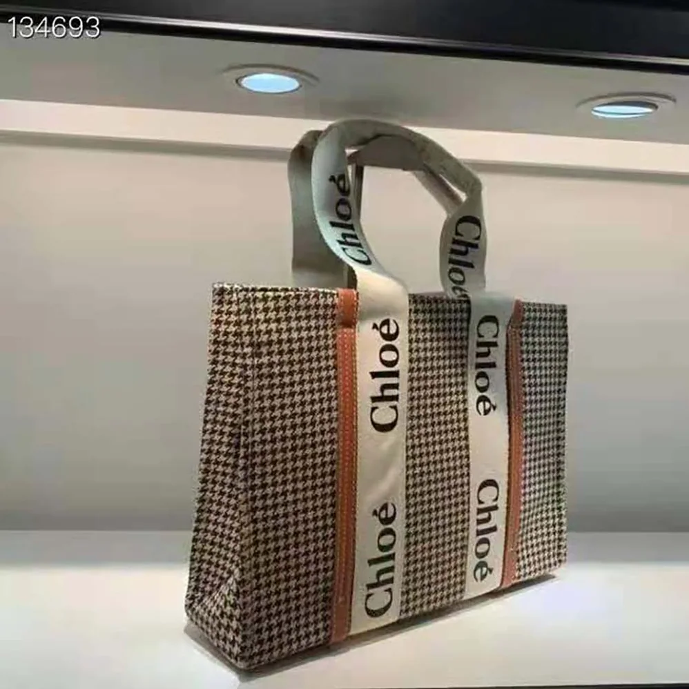 Chloe Medium Woody Tote Bag in Deadstock Wool Cashmere Fabric for Women Chloe Medium Woody Tote Bag in Deadstock Wool Cashmere Fabric for Women