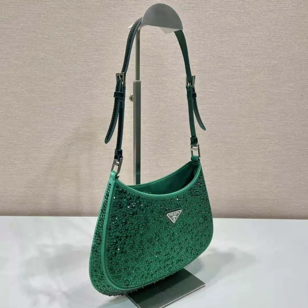 Prada Cleo Satin Bag with Crystals for Women in Green
