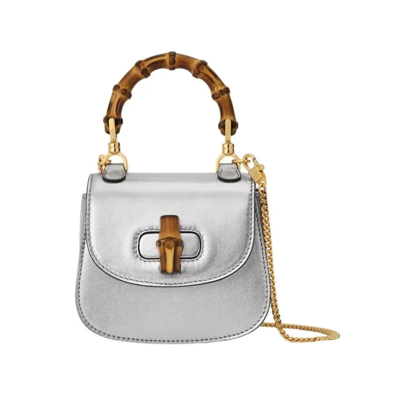 Gucci Bamboo 1947 Super Mini Silver Bag 1LD0G 8106 7.3 Inches /
