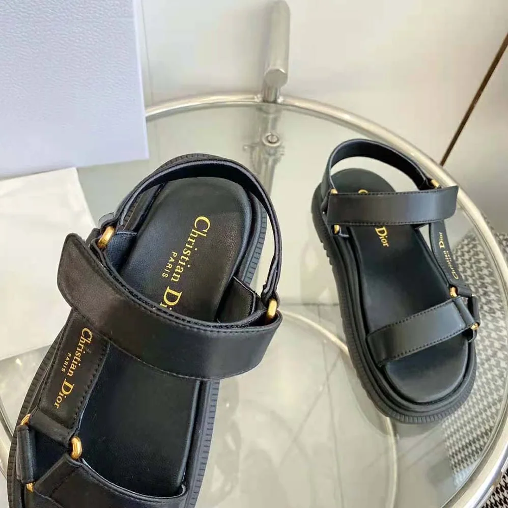Dior D for Women in Wave Sandal Black Lambskin Dior D for Women in Wave Sandal Black Lambskin