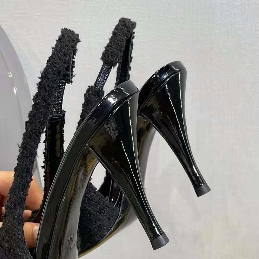 Saint Laurent YSL Vesper Slingback Pumps in Boucle Tweed for Women in Black Saint Laurent YSL Vesper Slingback Pumps in Boucle Tweed for Women in Black