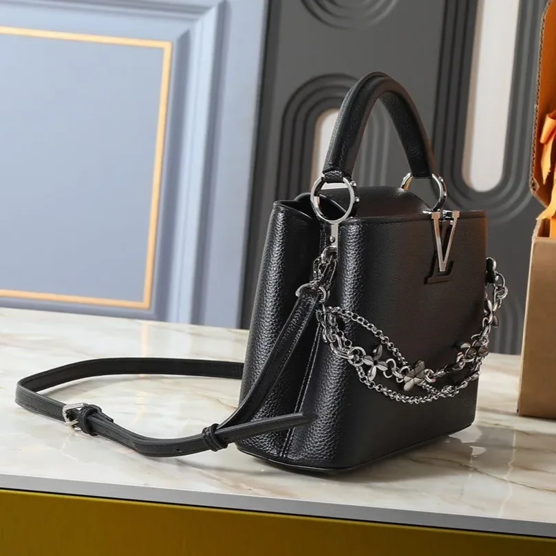 Louis Vuitton Capucines BB Top Handle Bag in Black Silver/ Gold Hardware