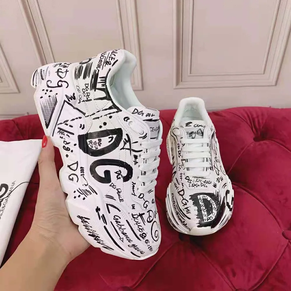 Dolce Gabbana D&G Hand-Painted Graffiti Calfskin Nappa Daymaster Sneakers for Women Dolce Gabbana D&G Hand-Painted Graffiti Calfskin Nappa Daymaster Sneakers for Women