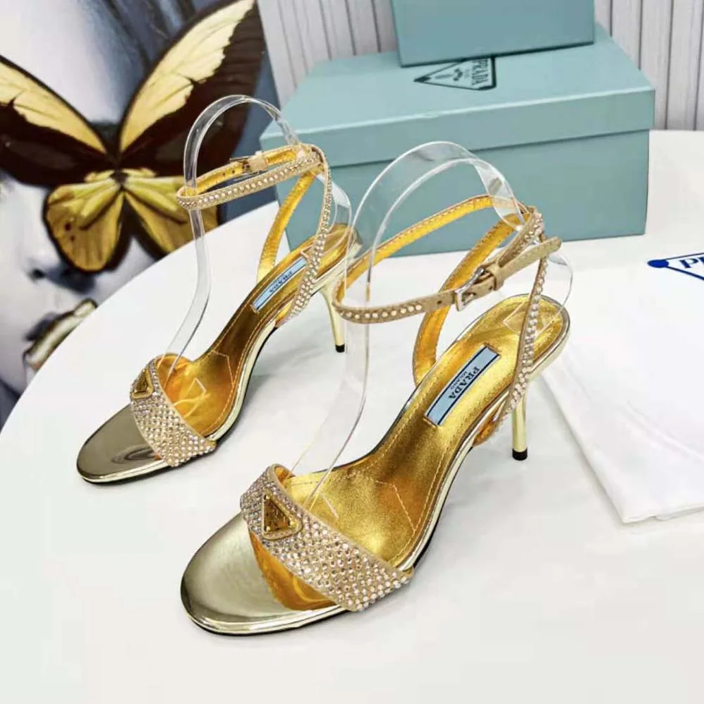Prada Satin Sandals with Crystals for Women in Gold
