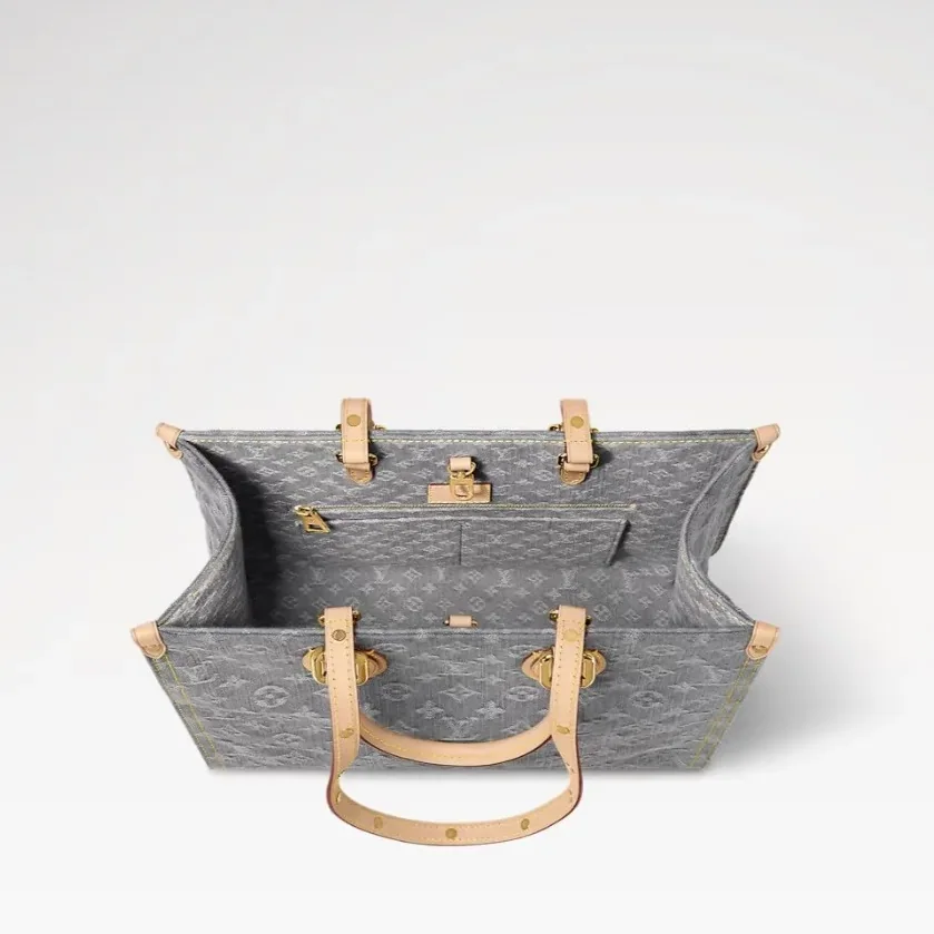 Louis Vuitton OnTheGo MM Tote Bag in Washed Gray Gold Hardware
